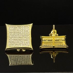 Sterling Silver Earrings CZ Diamonds Gold Jewelry Screw Back Studs Glamorous